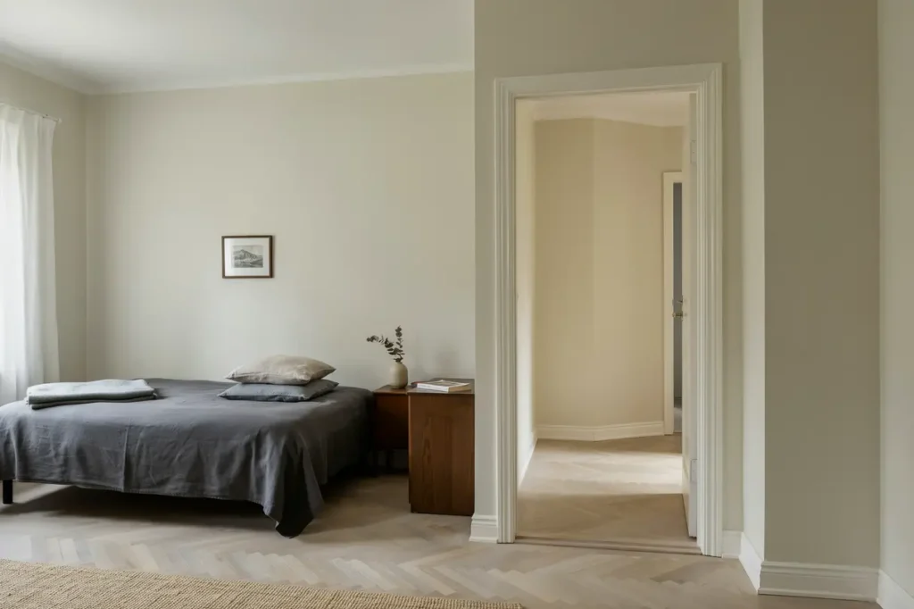 m lning av sovrum och hall i k rsta efter renovering
